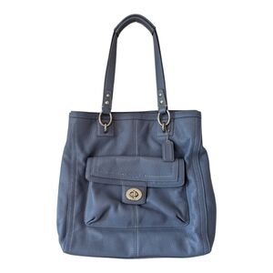 Coach Carryall Light Blue Pebbled Leather Tote Shoulder Turnlock Bag